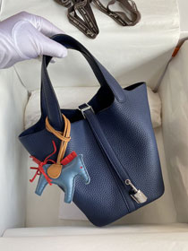 Hermes original togo leather picotin lock bag HP0022 blue saphi