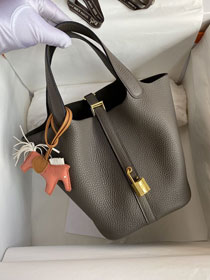 Hermes original togo leather picotin lock bag HP0022 gris etain