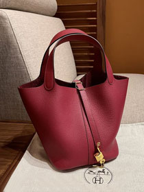 Hermes original togo leather picotin lock bag HP0022 rouge grenat