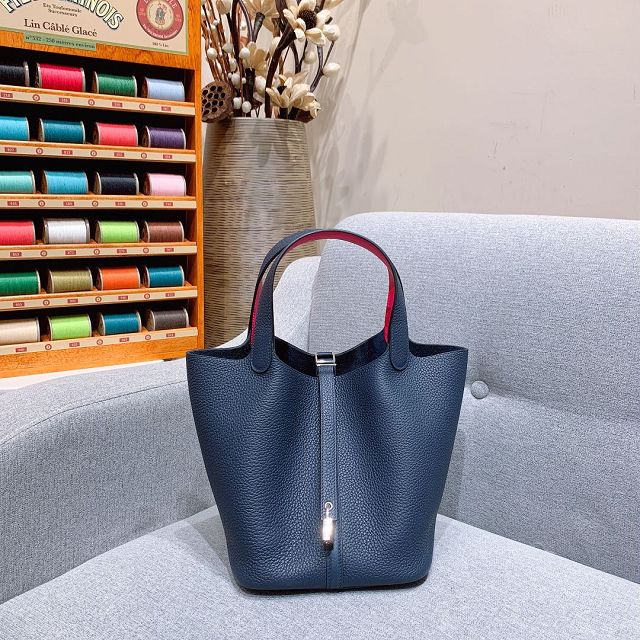 Hermes original togo leather small picotin lock bag HP0018 dark blue