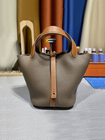 Hermes original togo leather small picotin lock bag HP0018 etoupe grey