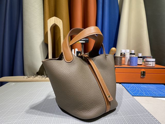 Hermes original togo leather picotin lock bag HP0022 etoupe grey