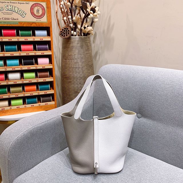 Hermes original togo leather small picotin lock bag HP0018 white&grey