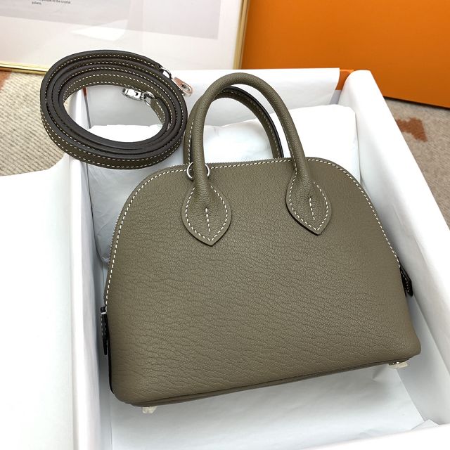 Hermes original chevre leather mini bolide bag H018 etoupe grey