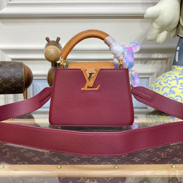 Louis vuitton original calfskin capucines mini handbag M81409 burgundy