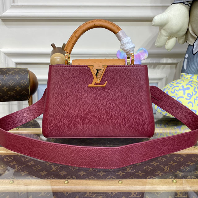 Louis vuitton original calfskin capucines BB handbag M58671 burgundy