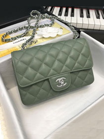 CC original grained calfskin mini flap bag A69900 khaki green