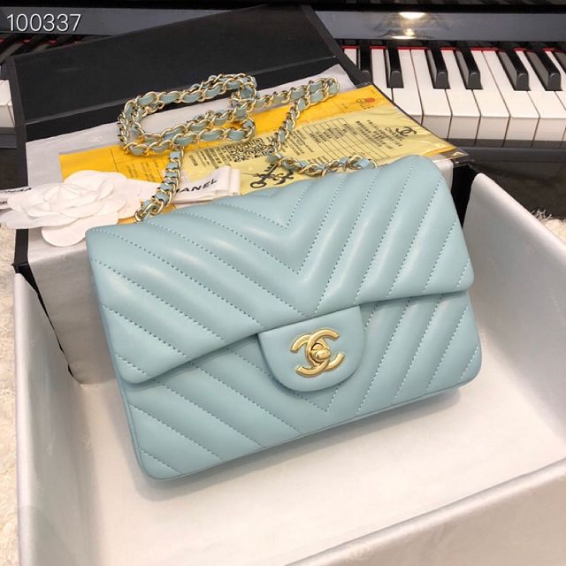 CC original lambskin leather mini flap bag A69900-4 ice blue