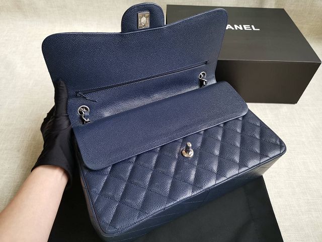 CC handmade grained calfskin large flap bag HA58600 blue