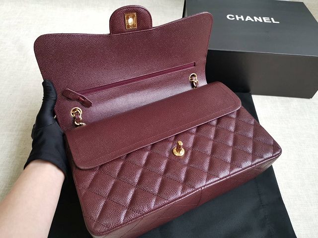 CC handmade grained calfskin large flap bag HA58600 bordeaux