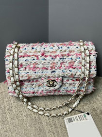 CC original tweed medium flap bag A01112 white&pink