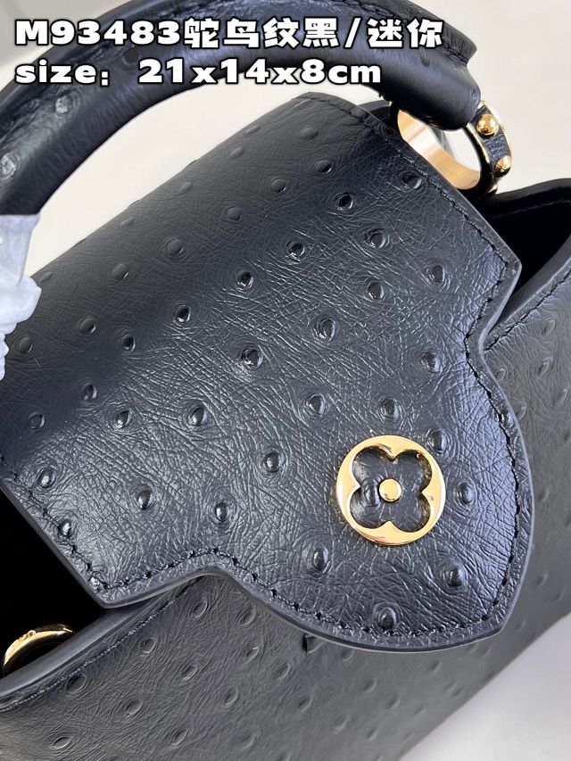 Louis vuitton original ostrich calfskin capucines mini handbag M93483 black