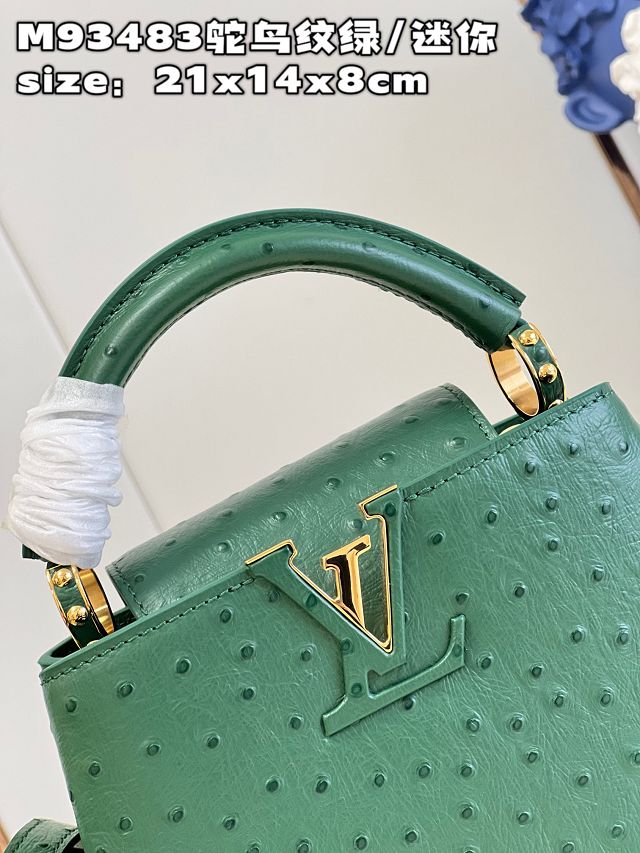 Louis vuitton original ostrich calfskin capucines mini handbag M93483 green