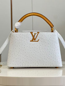 Louis vuitton original ostrich calfskin capucines mm handbag M59883 white