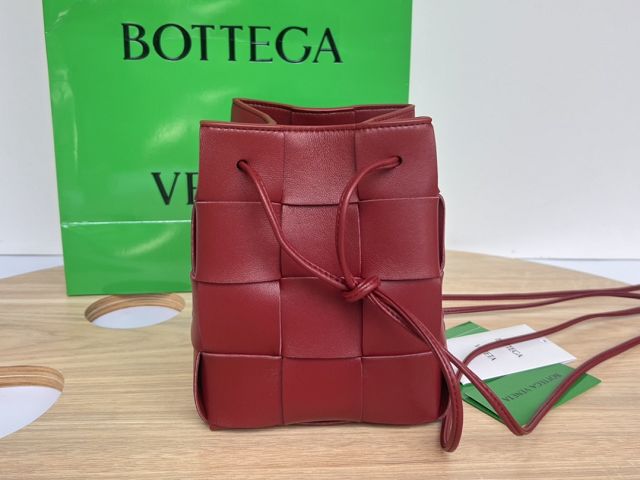 BV original lambskin cassette bucket bag 680218 dark red