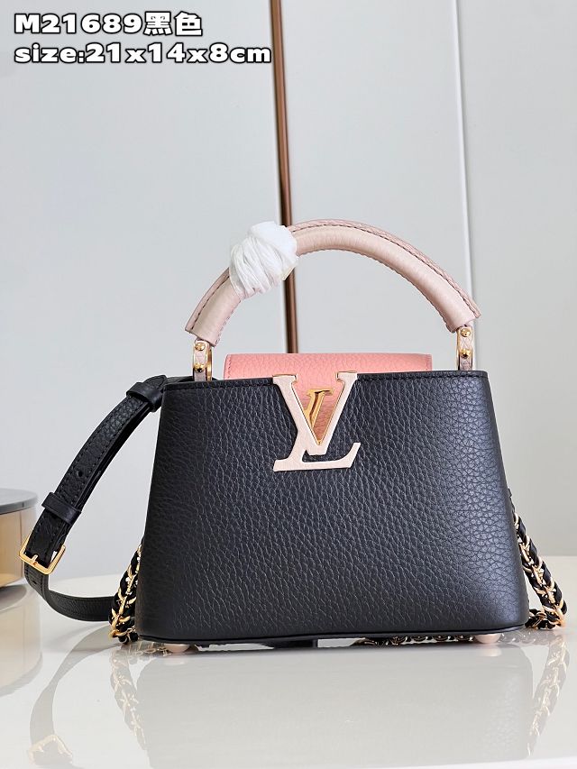 Louis vuitton original calfskin capucines mini handbag M48865 black