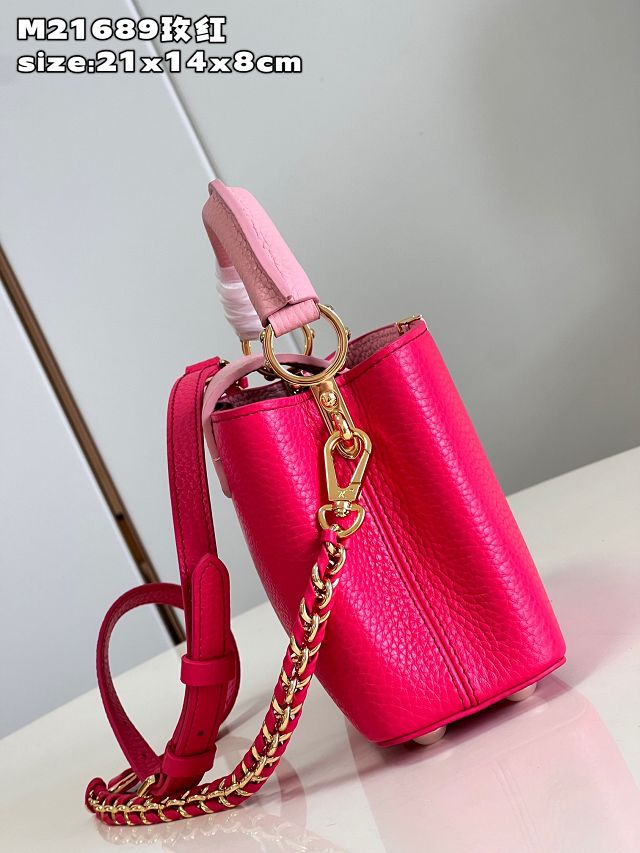 Louis vuitton original calfskin capucines mini handbag M48865 rose red