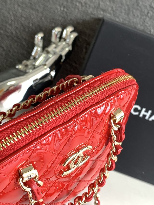 CC original patent calfskin clutch with chain AP3354 red