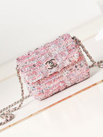 CC original sequins mini flap bag AS3965 pink