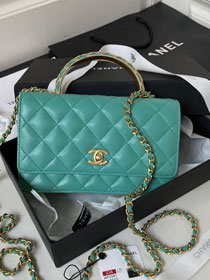 CC original lambskin wallet on chain AP3381 green