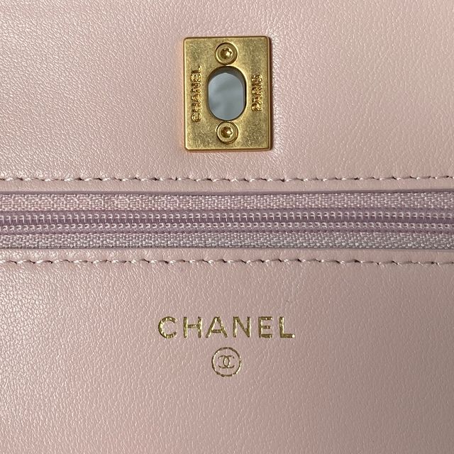 CC original lambskin wallet on chain AP3381 light pink