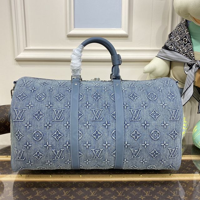 Louis vuitton original denim keepall 50 M22532 blue