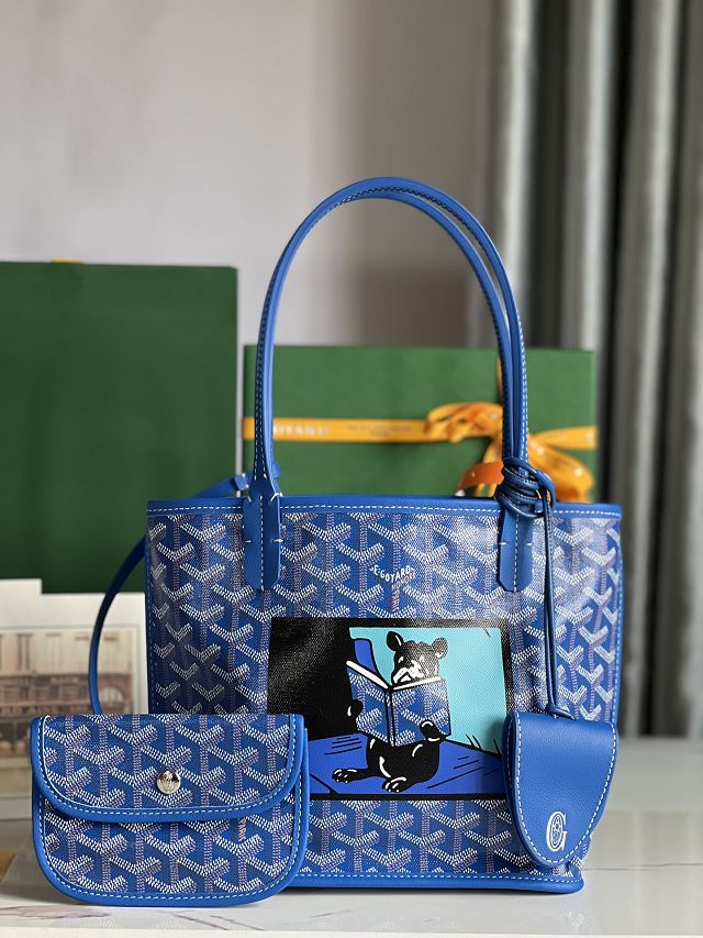 Goyard original calfskin&canvas reversible anjou mini bag GY0084 blue