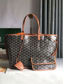 Goyard original calfskin&canvas reversible anjou PM bag GY0087 black&brown