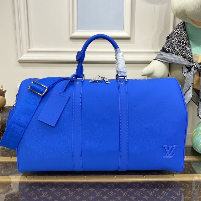 Louis vuitton original calfskin aerogram keepall 50 M21536 electric blue