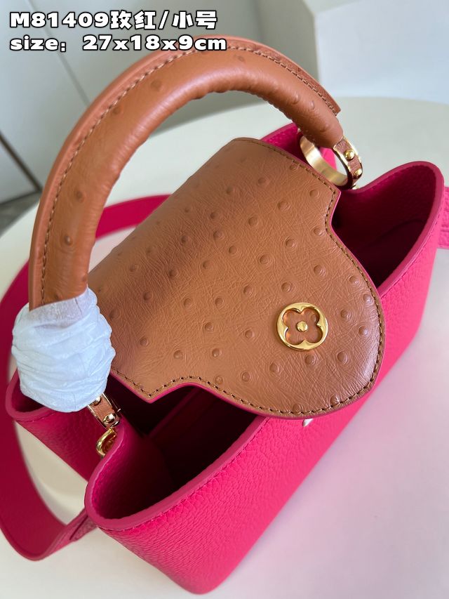 Louis vuitton original calfskin capucines BB handbag M58671 rose red