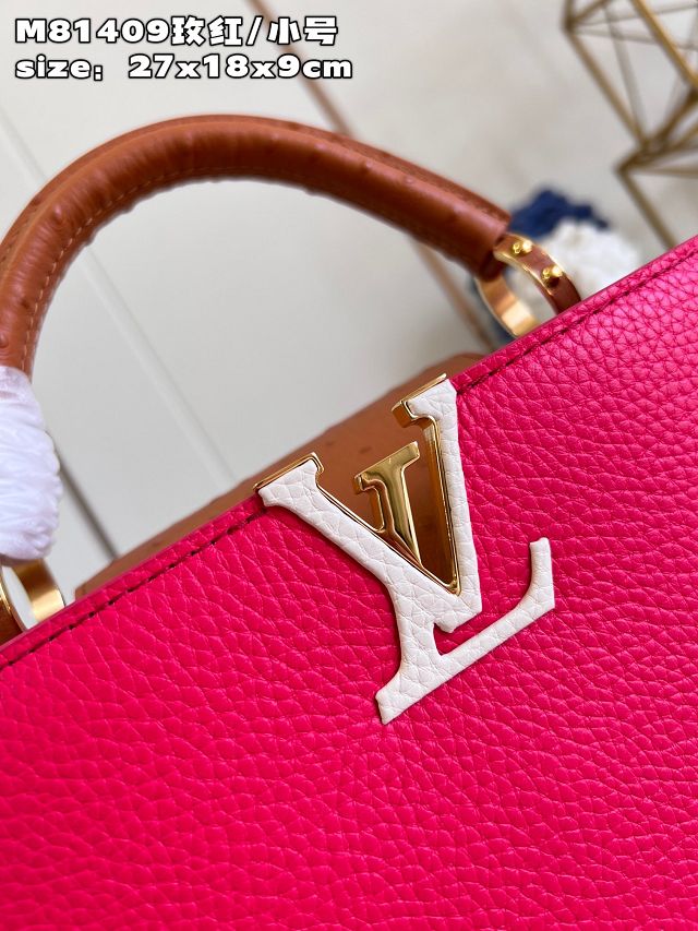 Louis vuitton original calfskin capucines BB handbag M58671 rose red