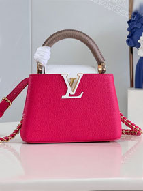 Louis vuitton original calfskin capucines mini handbag M48865 rose red&white