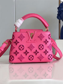 Louis vuitton original calfskin capucines mini handbag M22375 rose red