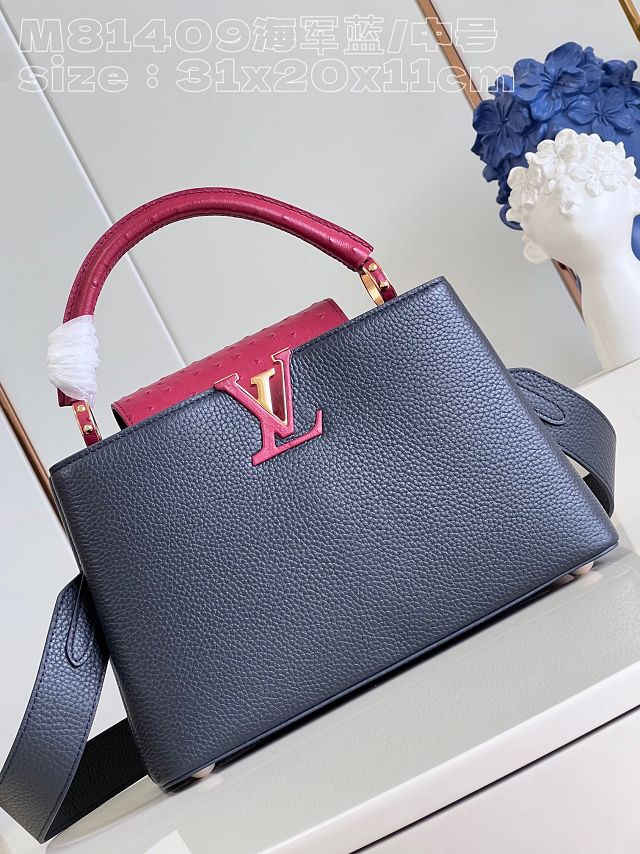 Louis vuitton original calfskin capucines mm handbag M20704 navy blue