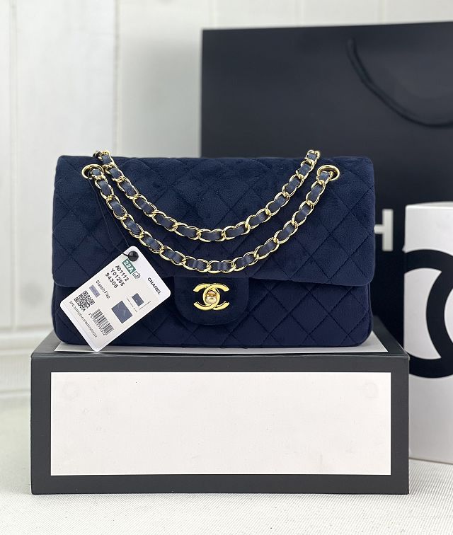 CC original velvet medium flap bag A01112 navy blue