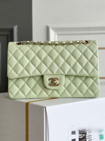 CC original grained calfskin medium flap bag A01112 light green