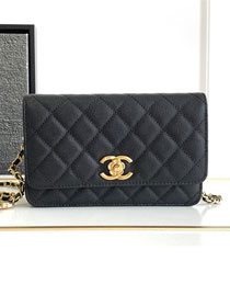 CC original grained calfskin wallet on chain AP3580 black