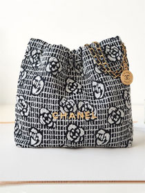 2024 CC original cashmere jacquard 22 small handbag AS3260 black&white