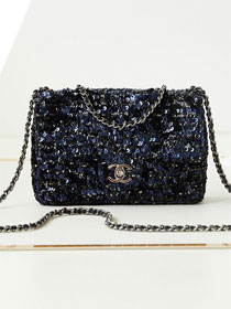 CC original sequins medium flap bag AS3965 black&blue