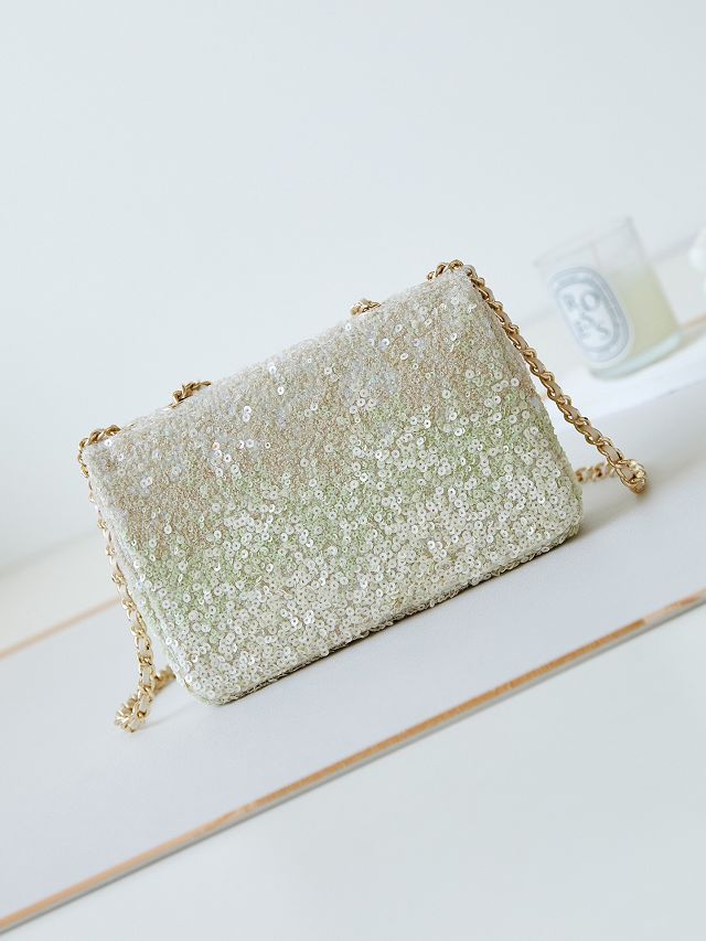 CC original sequins medium flap bag AS3965 light green