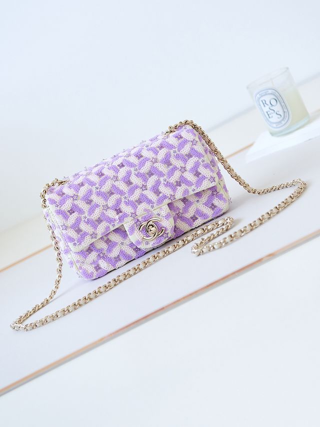 CC original sequins medium flap bag AS3965 purple