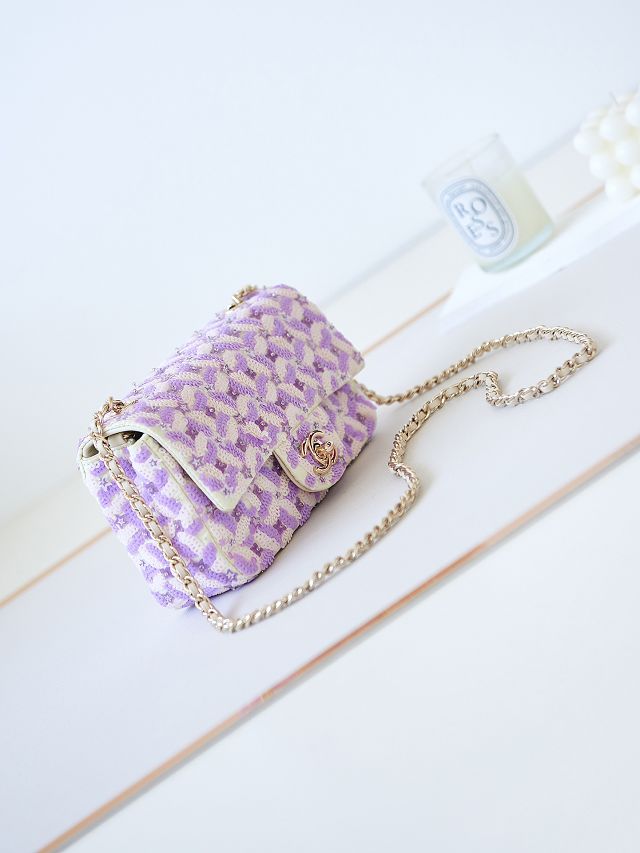 CC original sequins medium flap bag AS3965 purple