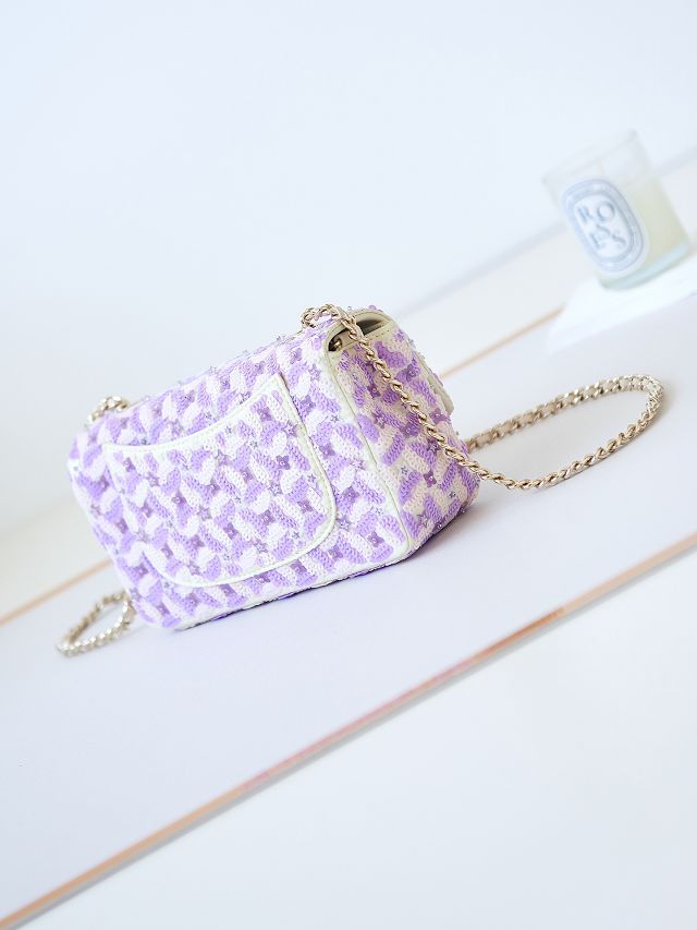 CC original sequins medium flap bag AS3965 purple