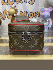 Louis vuitton original monogram nano nice cosmetic case M44936 red