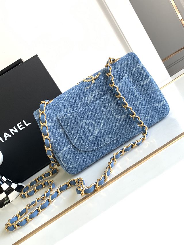 CC original denim mini flap bag A69900 blue