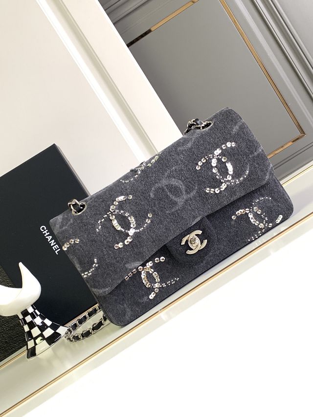 CC original denim small flap bag A01113 black