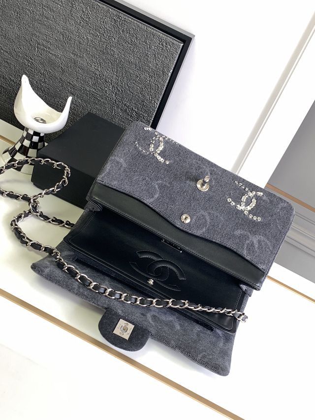 CC original denim small flap bag A01113 black