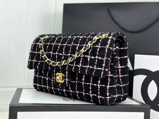 CC original tweed medium flap bag A01112 black&pink