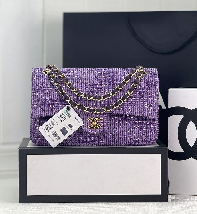 CC original tweed medium flap bag A01112 purple