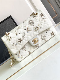 CC original tweed medium flap bag A01112 white